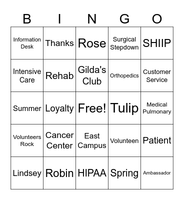 Volunteer Appreciation Bingo Card