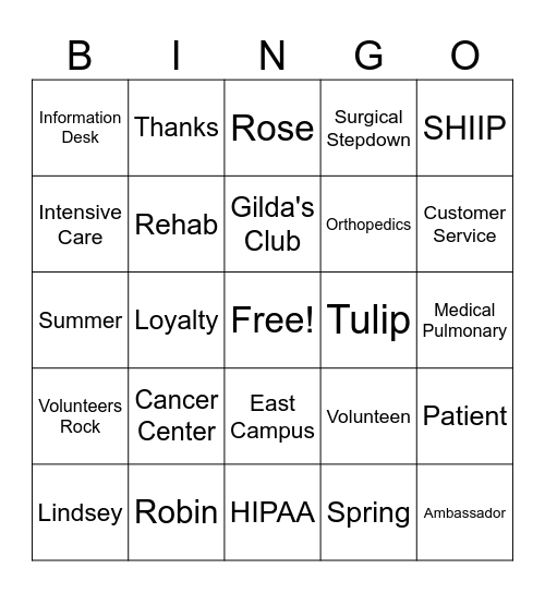 Volunteer Appreciation Bingo Card