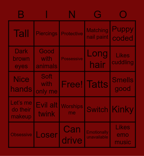 Bunny’s type Bingo Card