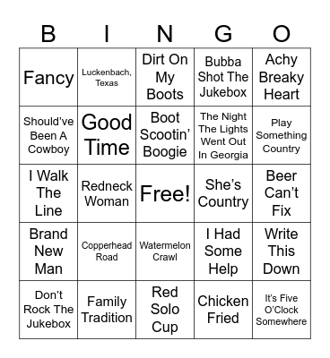 Country Hits Bingo Card