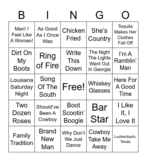 Country Hits Bingo Card