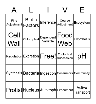 Living Environment Midterm Review  Bingo Card