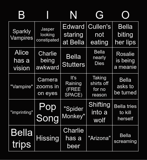 Twilight Drinking Bingo Card