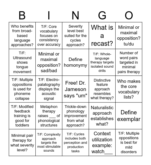 SSD Week 10 in-class activity Bingo Card