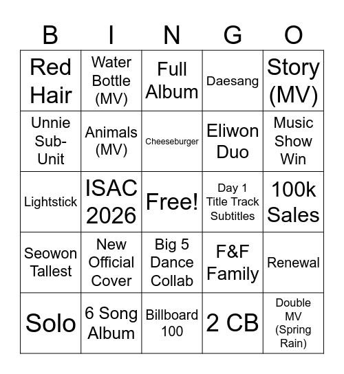 UNIS 2026 Bingo Card