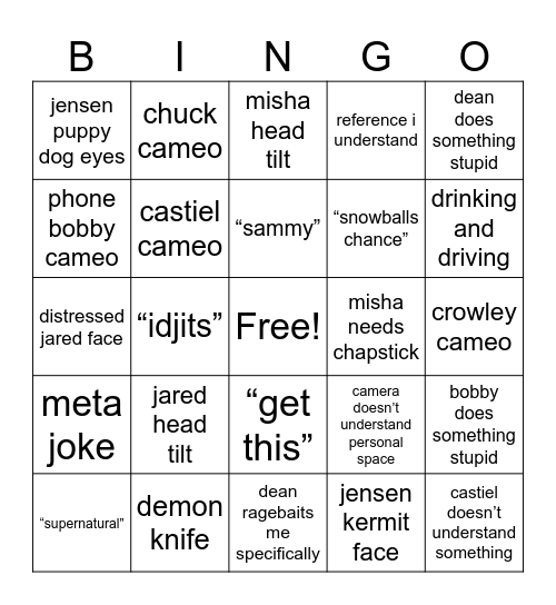 SPN bingo Card