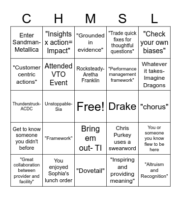 CHMS Leadership Summit Bingo Card