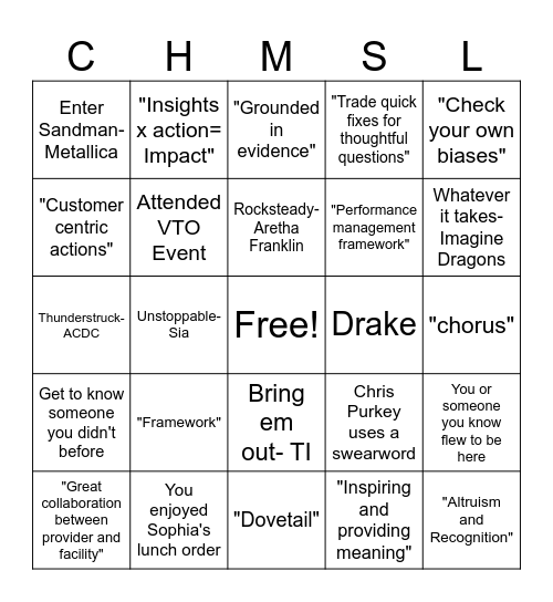 CHMS Leadership Summit Bingo Card