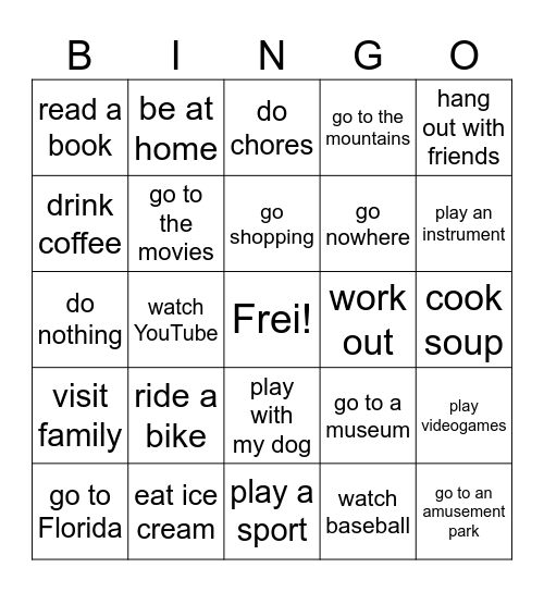 Ferien Bingo Card