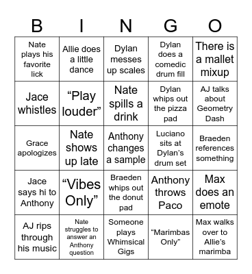 Rehearsal Bingo Card