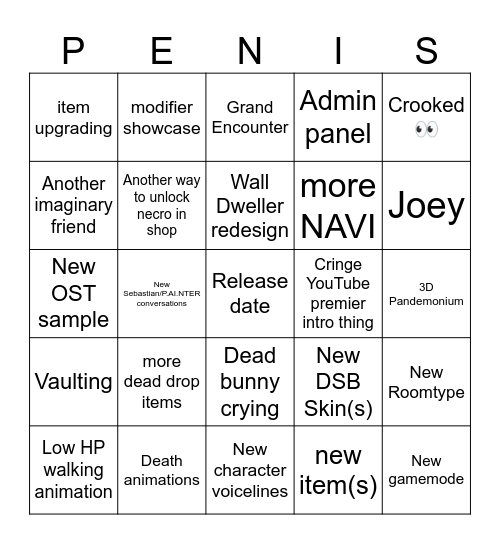 pressure bingo Card