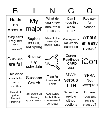 Academic Advising ("I know...") Bingo Card