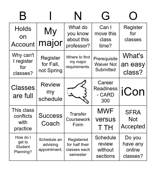 Academic Advising ("I know...") Bingo Card