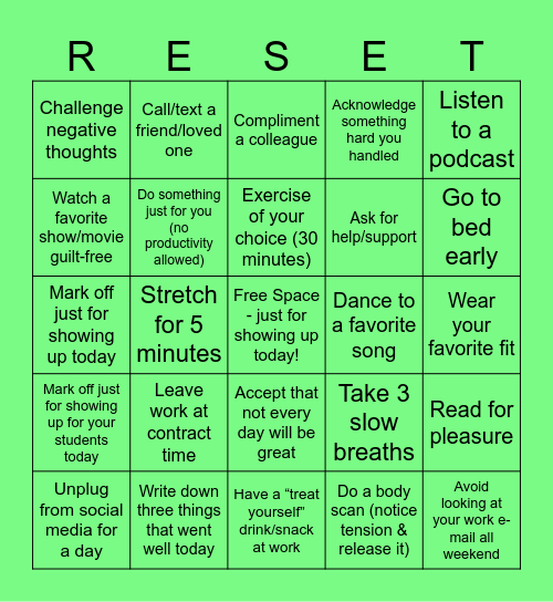 SpEd Spring Reset Bingo Card
