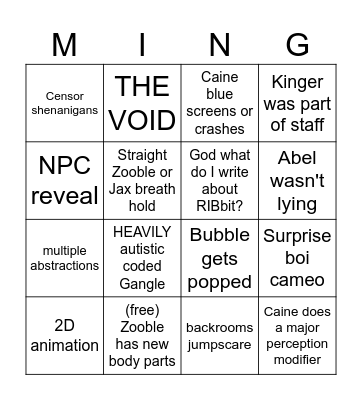 TADC 8 Bingo Card
