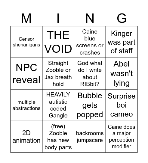 TADC 8 Bingo Card