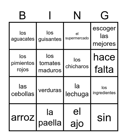 el supermercado Bingo Card