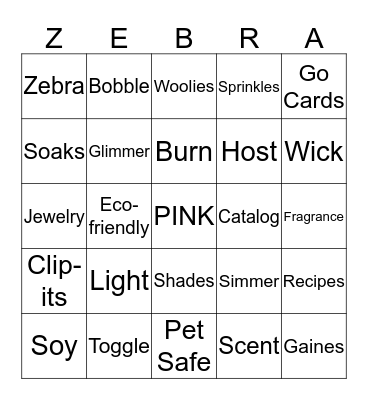 PINK ZEBRA Bingo Card