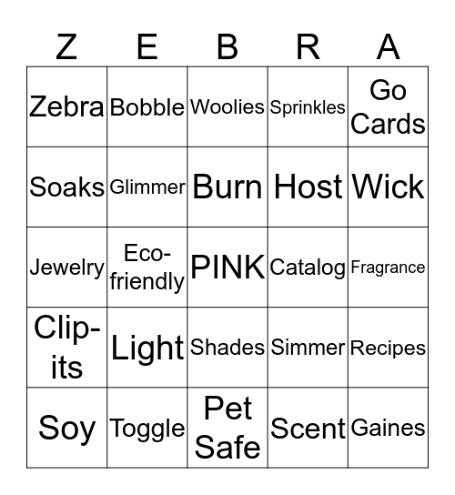 PINK ZEBRA Bingo Card