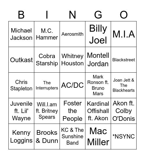Flamingo Music Bingo: Game #1 Bingo Card