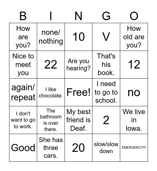 Untitled Bingo Card