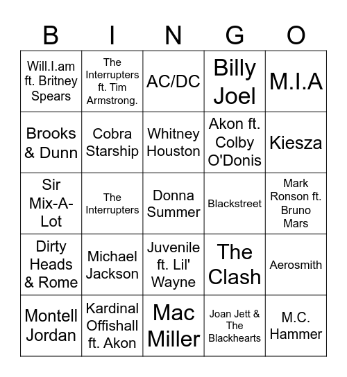 Flamingo Music Bingo: Game #1 Bingo Card