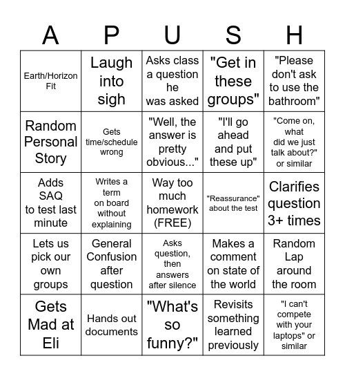 Mr. Williams Bingo Card