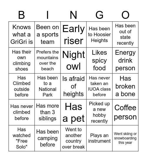 Climber Bingo! Bingo Card