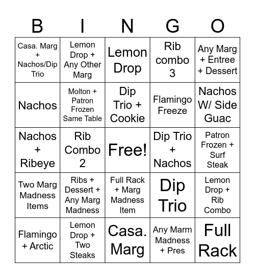 Marg Madness Bingo Card