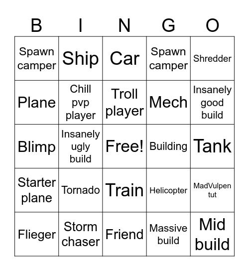 Plane crazy builds Bingo Card