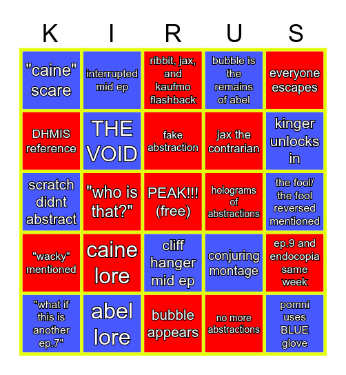 digital circus episode 9 bingo Card