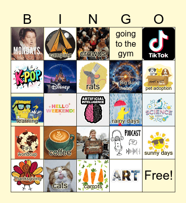 ING adjectives Bingo Card