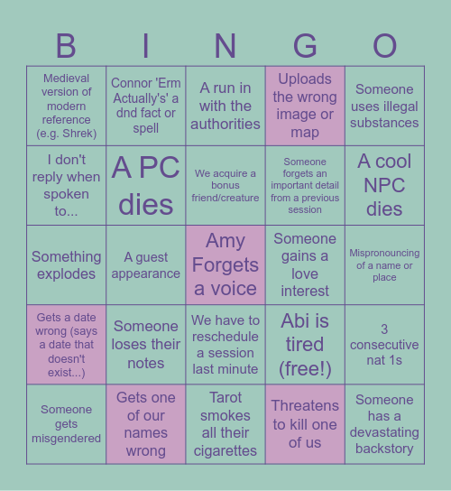 Feywild Bingo Card