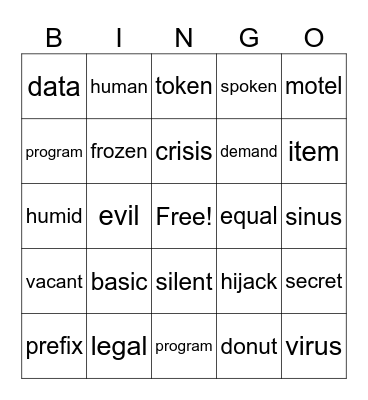 Lesson 68 Open/ Closed Syllable Bingo Card