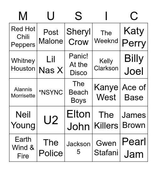 List #36 Bingo Card