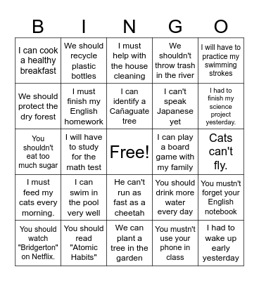 MODAL VERBS Bingo Card