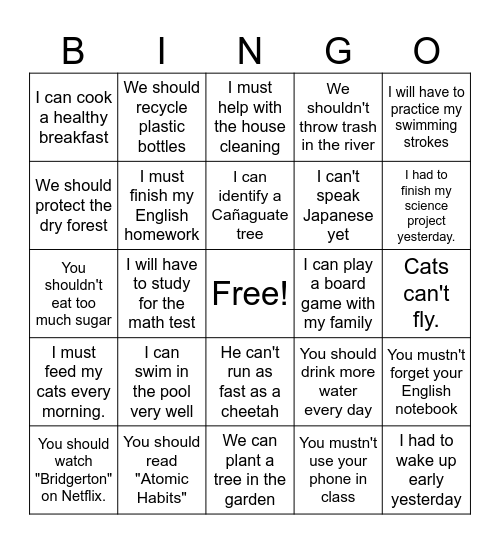 MODAL VERBS Bingo Card