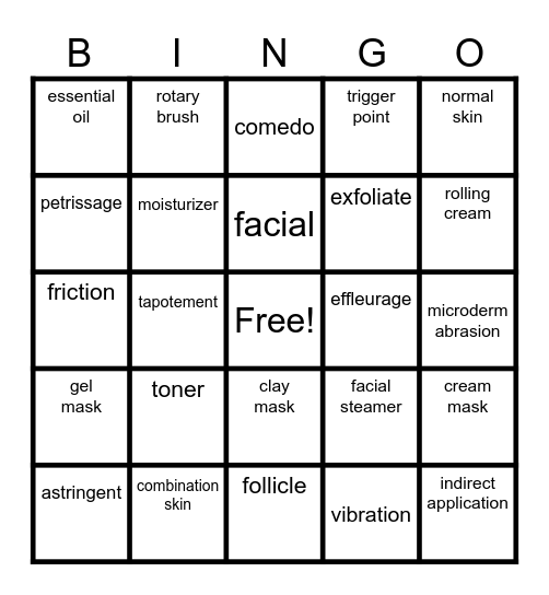 Barbering: Facial Treatments Bingo Card