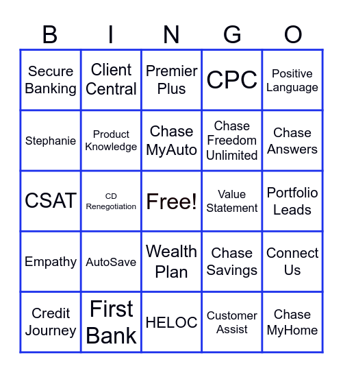JP Morgan Chase Bingo Card