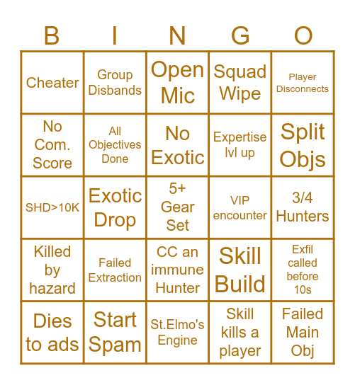 Countdown bingo Card
