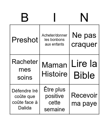 Bingo de la Semaine Bingo Card