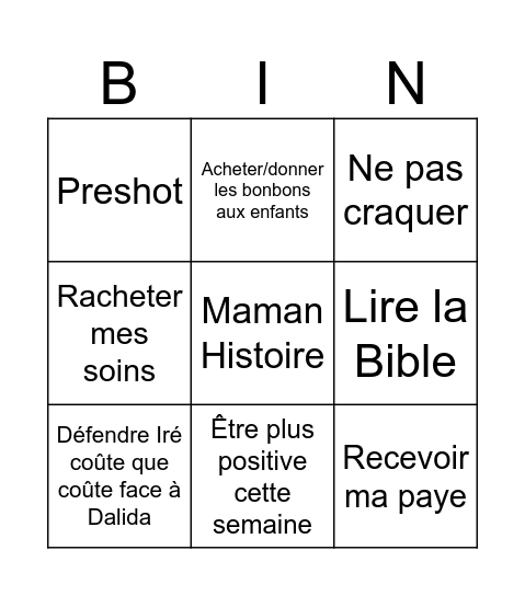 Bingo de la Semaine Bingo Card