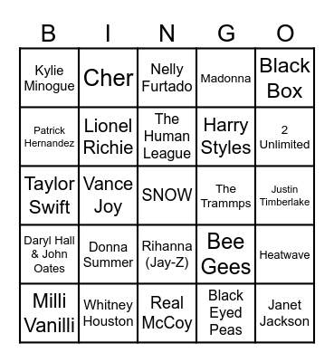 Game 1: Generational Party Jams Bingo Card