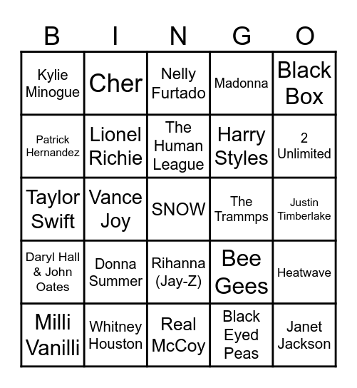 Game 1: Generational Party Jams Bingo Card