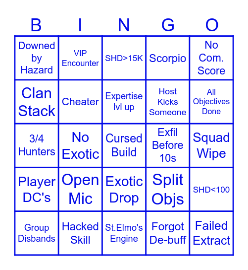 Countdown bingo Card
