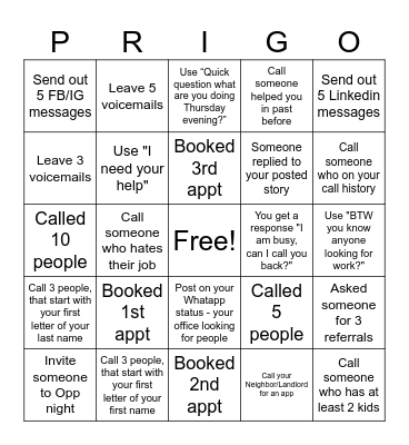 PRIgo March 24 2026 Bingo Card