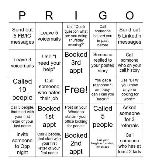 PRIgo March 24 2026 Bingo Card