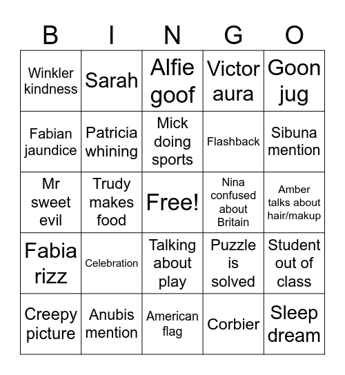 Anubis Bingo Card