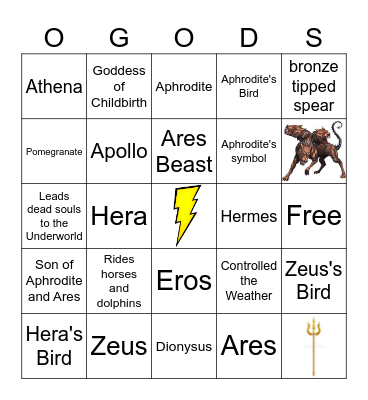Olympian Greek Gods Bingo Card