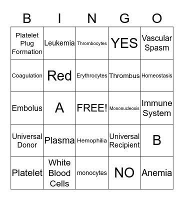BLOOD BINGO Card
